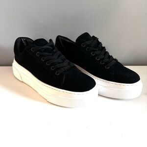 J/SLIDES Platform Sneakers Black Leather/Suede, Laces, NWOT, Size 8.5